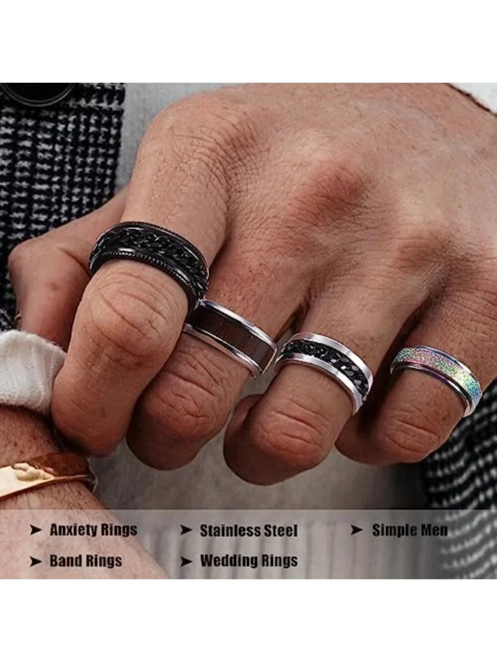 16Pcs Stainless Steel Fidget Spinner Rings for Men & Women, Sizes 7-13, Stress